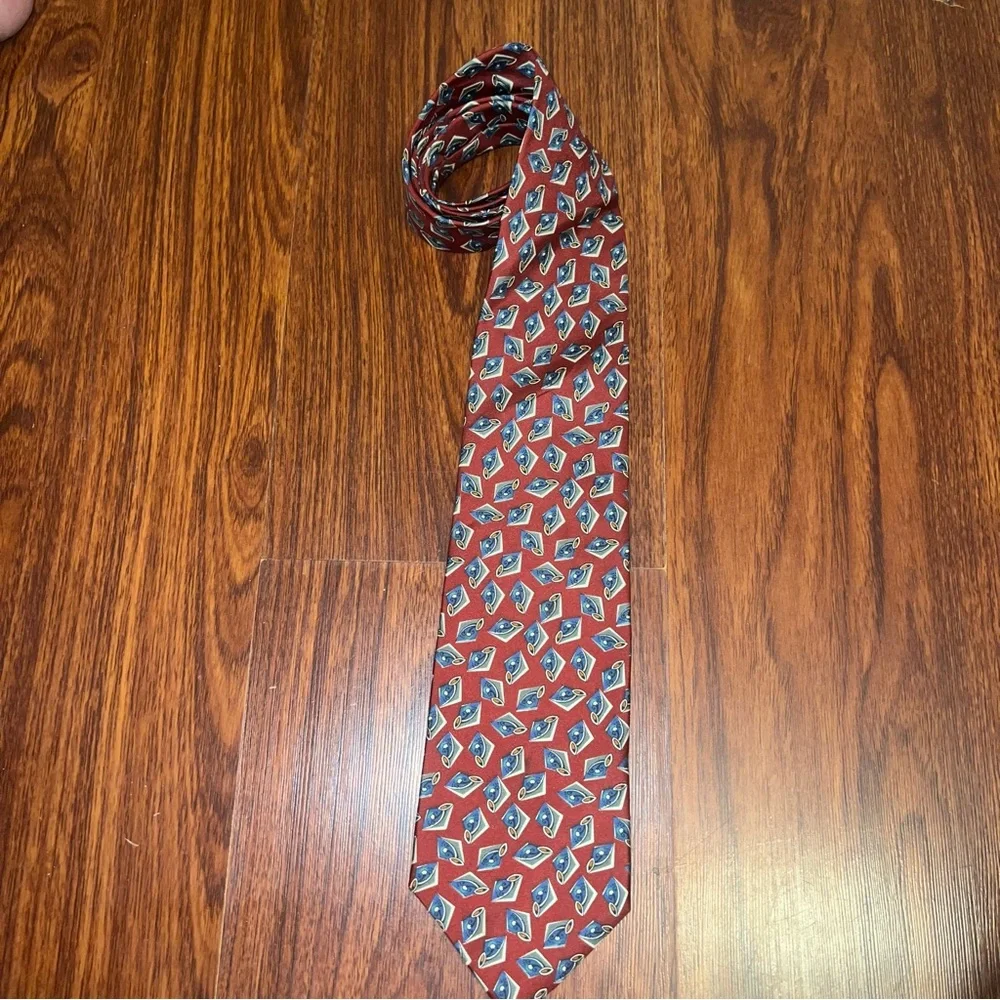Vintage Dior Red and Blue Patterned Men's Tie